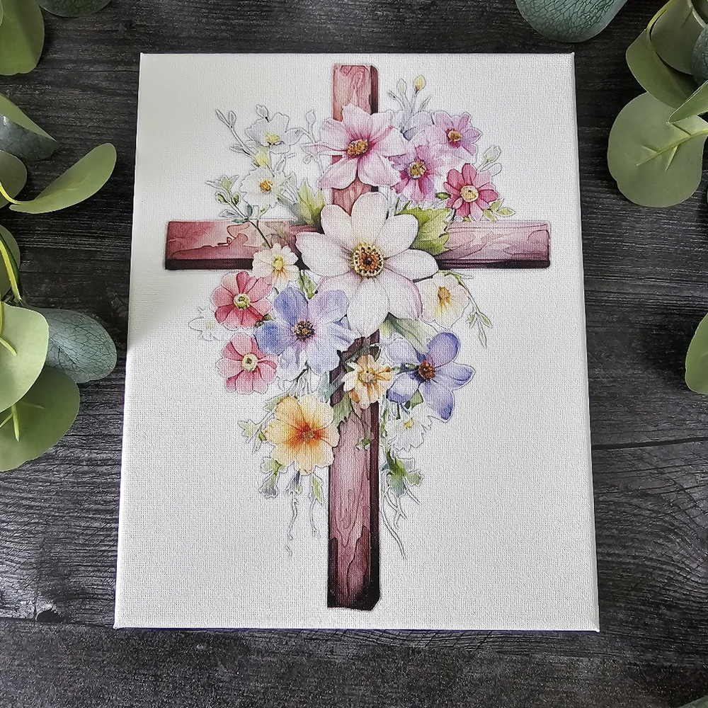 Floral Cross Canvas Art